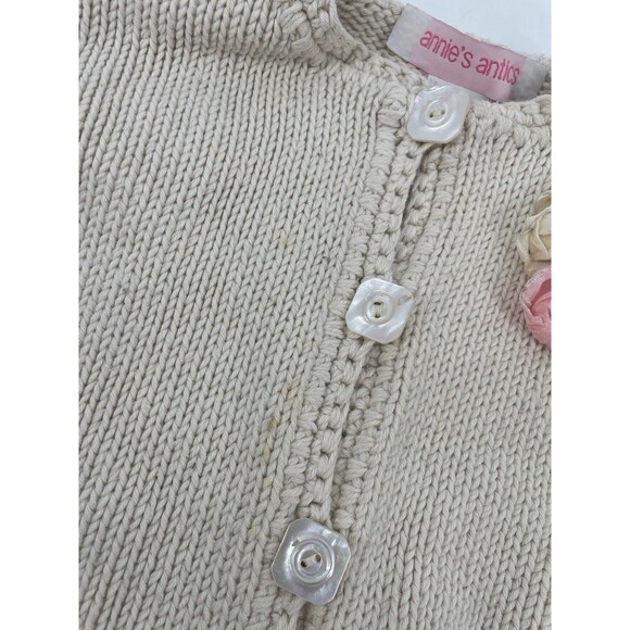 Vtg. Chunky Knit Rosette Granny Cottage Minimalist Button Cardigan Cotton 18 Mo - Picture 8 of 8